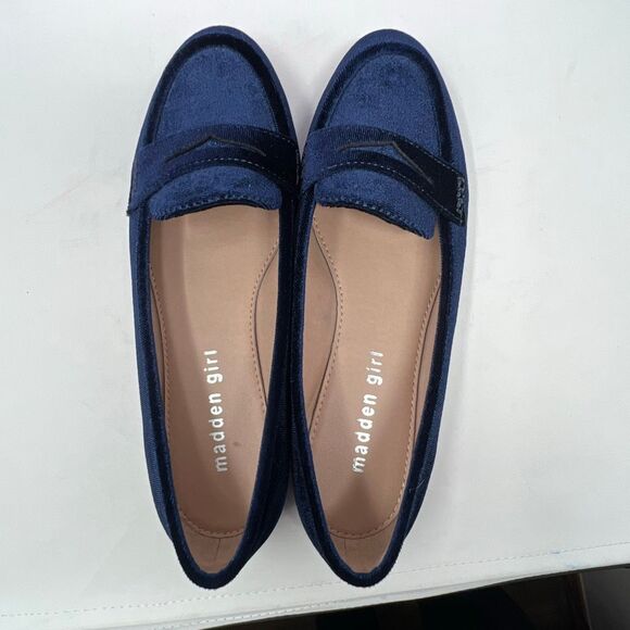 MADDEN GIRL Carmello Penny Loafers Size 7 Navy Blue Velvet Slip-On Flats Preppy - Picture 4 of 11
